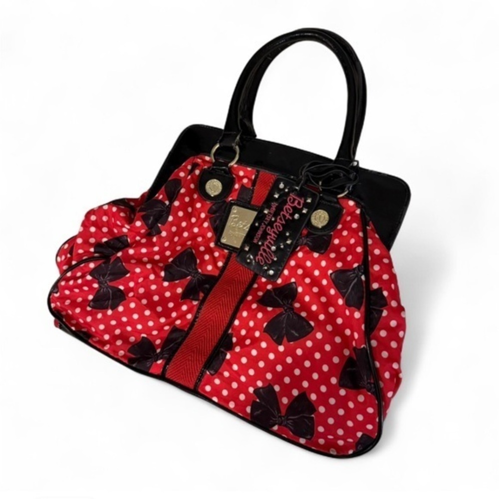 vtg Y2K Betseyville Betsey Johnson Red Bow Polka Dot Satchel Shoulder Tote Bag